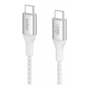 Belkin BoostCharge 240W Premium Braided USB-C to USB-C Cable (6.6ft / 2m) – White